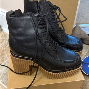 Gianni Bini Haislee Lace-Up Block Heel Leather Platform Booties